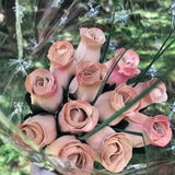 One Dozen Wood Rose Bouquet, Ivory/Pink