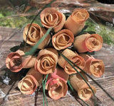 One Dozen Wood Rose Bouquet, Ivory/Pink