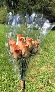 One Dozen Wood Rose Bouquet, Ivory/Brown