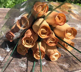 One Dozen Wood Rose Bouquet, Ivory/Brown