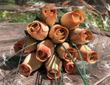 One Dozen Wood Rose Bouquet, Ivory/Orange