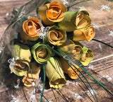 One Dozen Wood Rose Bouquet, Yellow & Light Green