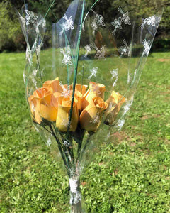 One Dozen Wood Rose Bouquet, Light Yellow