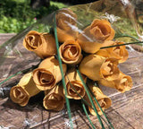 One Dozen Wood Rose Bouquet, Light Yellow