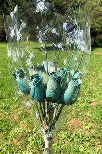 One Dozen Wood Rose Bouquet, Washed Denim Blue