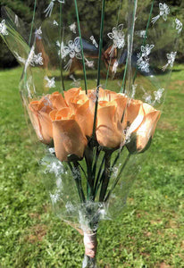 One Dozen Wood Rose Bouquet, Peach