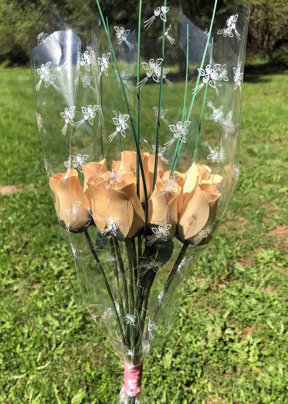 One Dozen Wood Rose Bouquet, Ivory