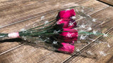 One Dozen Wood Rose Bouquet, Hot Pink & Hot Pink/Purple