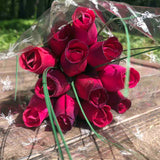 One Dozen Wood Rose Bouquet, Hot Pink & Hot Pink/Purple