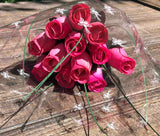 One Dozen Wood Rose Bouquet, Pink/Hot Pink