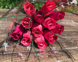 One Dozen Wood Rose Bouquet, Pink/Hot Pink & Hot Pink