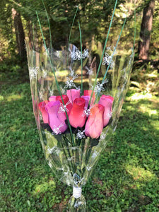 One Dozen Wood Rose Bouquet, Lavender/Red & Lavender