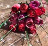 One Dozen Wood Rose Bouquet, Lavender/Red & Lavender