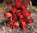 One Dozen Wood Rose Bouquet, Orange/Burg