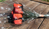 One Dozen Wood Rose Bouquet, Orange/Burg