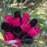 One Dozen Wood Rose Bouquet, Hot Pink & Black