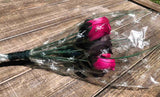 One Dozen Wood Rose Bouquet, Hot Pink & Black