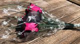 One Dozen Wood Rose Bouquet, Hot Pink & Black