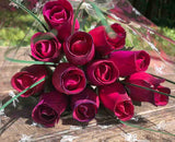 One Dozen Wood Rose Bouquet, Violet & Hot Pink/Purple