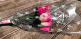 One Dozen Wood Rose Bouquet, Hot Pink & Ivory/Hot Pink