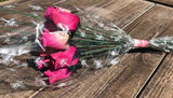 One Dozen Wood Rose Bouquet, Hot Pink & Ivory/Hot Pink