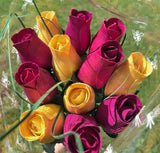 One Dozen Wood Rose Bouquet, Violet & Yellow