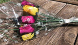 One Dozen Wood Rose Bouquet, Violet & Yellow