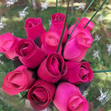 One Dozen Wood Rose Bouquet, Hot Pink & Pink/Hot Pink