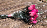 One Dozen Wood Rose Bouquet, Hot Pink & Pink/Hot Pink