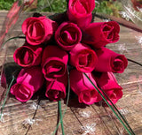 One Dozen Wood Rose Bouquet, Hot Pink & Pink/Hot Pink