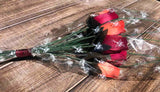 One Dozen Wood Rose Bouquet, Burgundy & Orange/Burgundy