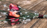 One Dozen Wood Rose Bouquet, Burgundy & Orange/Burgundy