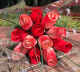 One Dozen Wood Rose Bouquet, Ivory/Red & Orange Red