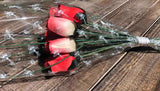 One Dozen Wood Rose Bouquet, Ivory/Red & Orange Red