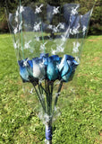 One Dozen Wood Rose Bouquet, Light Blue & Royal Blue