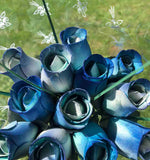 One Dozen Wood Rose Bouquet, Light Blue & Royal Blue