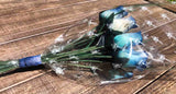 One Dozen Wood Rose Bouquet, Light Blue & Royal Blue