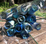 One Dozen Wood Rose Bouquet, Light Blue & Royal Blue