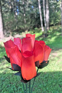 Orange & Burgundy Wooden Rosebud (price per stem)