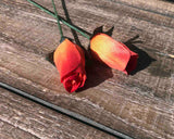 Orange & Burgundy Wooden Rosebud (price per stem)