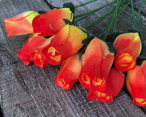 Yellow & Red Wooden Rosebud (price per stem)