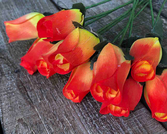 Yellow & Red Wooden Rosebud (price per stem)