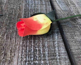 Yellow & Red Wooden Rosebud (price per stem)