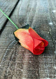 Yellow & Red Wooden Rosebud (price per stem)