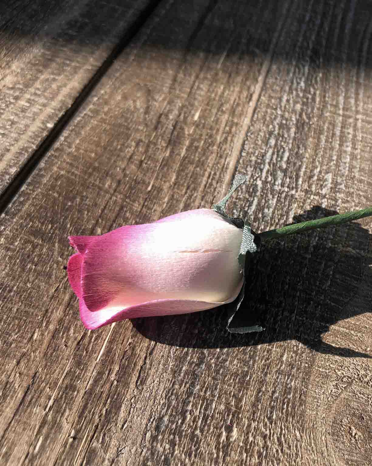 Ivory & Raspberry Wooden Rosebud (price per stem)