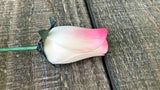 Ivory & Dark Pink Wooden Rosebud (price per stem)