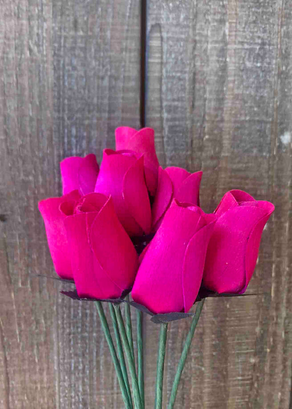 Hot Pink Wooden Rosebud (price per stem)