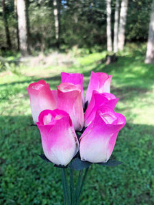 Ivory & Hot Pink Wooden Rosebud (price per stem)