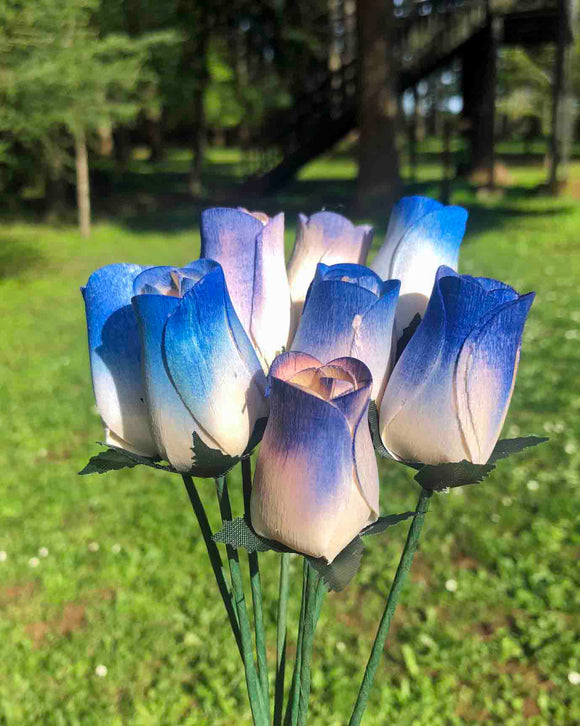 Ivory & Royal Blue Wooden Rosebud (price per stem)