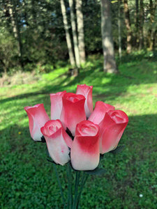 Ivory & Red Wooden Rosebud (price per stem)